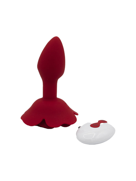 Plug anale rotante a forma di rosa rossa con telecomando wireless