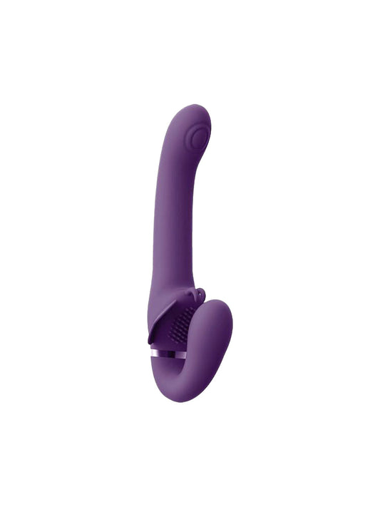 Strapless strapon vibrante senza cintura in silicone ABS 8 e 19 cm stimolazione clitoride e punto G di colore viola