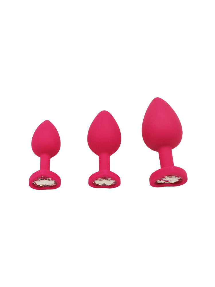 Kit Plug anale in silicone rosa con gemma a forma di cuore