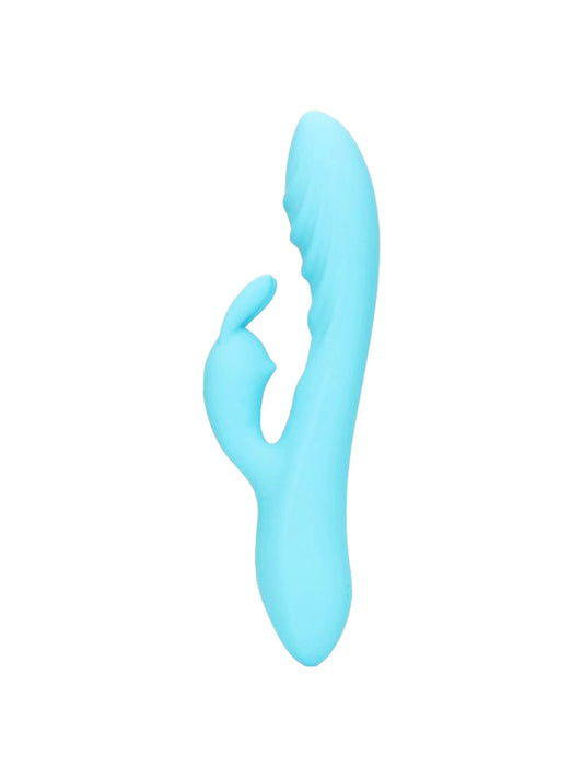 Vibratore rabbit in silicone con dettagli in rilievo di colore celeste