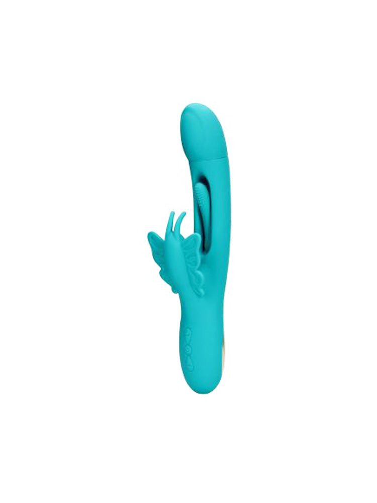 Vibratore rabbit e punto G in silicone ABS con lingua massaggiante e con parte a forma di farfalla di colore verde