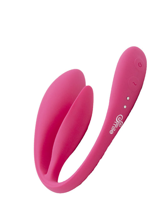 Vibratore vaginale e clitorideo di colore rosa con telecomando wireless