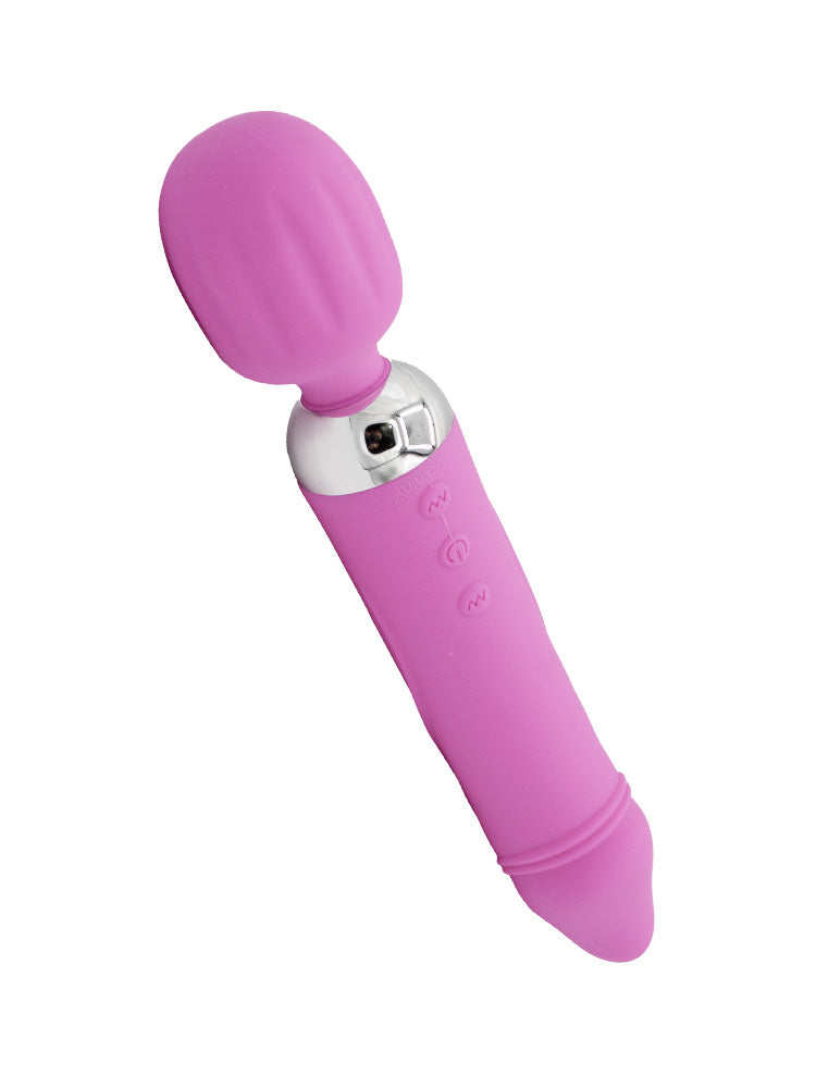 Doppio vibratore con glande e massaggiatore wand di colore rosa