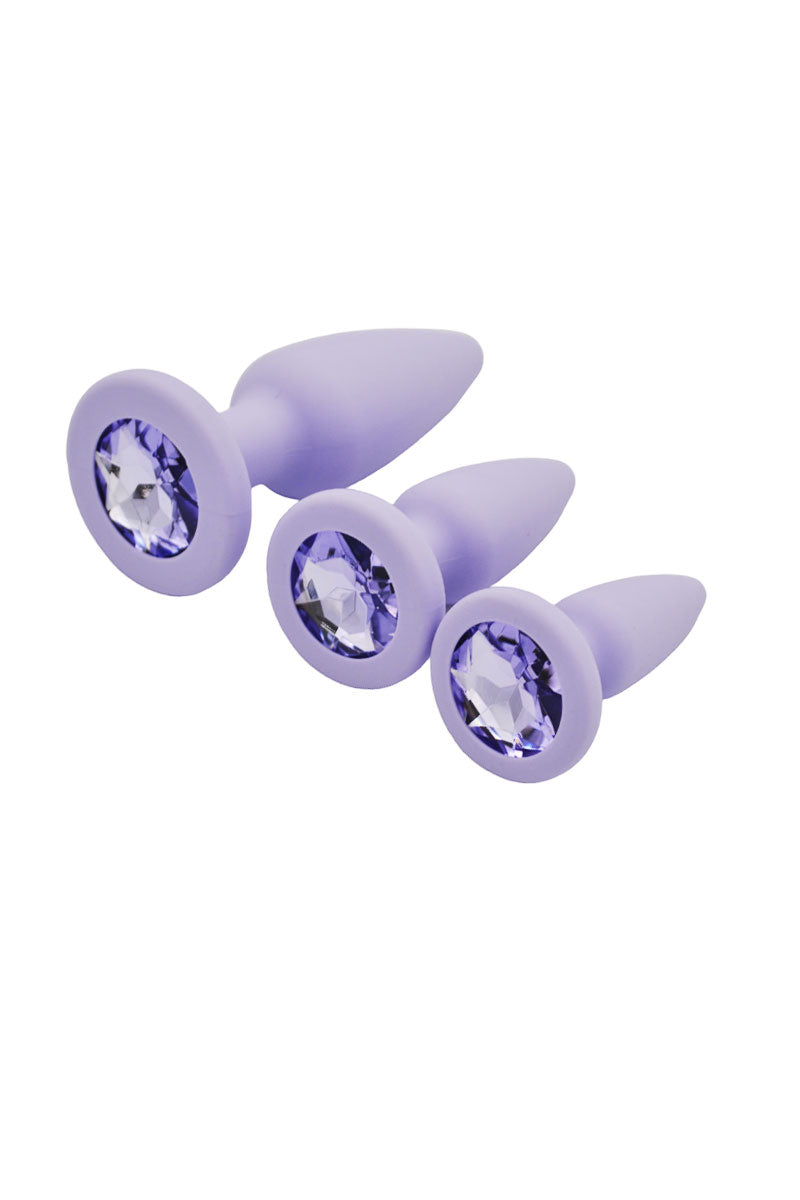 Kit Plug anale in silicone viola con diamante